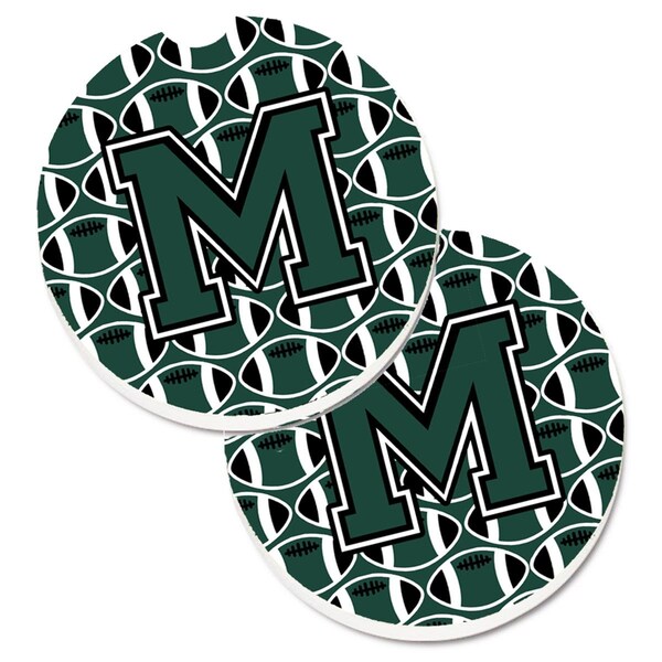 Carolines Treasures Letter M Football Green and White Cup Holder Car Coaster, PK2 CJ1071-MCARC - main